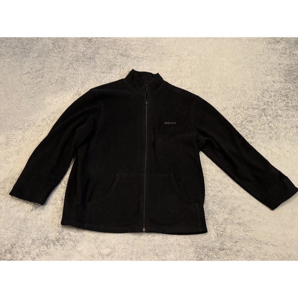 DKNY Fleece Womens Large Black Long Sleeve Mock Neck Full-Zip Jacket Pockets